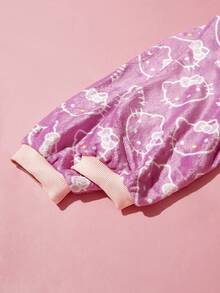 HELLO KITTY AND FRIENDS | SHEIN 1件印花法蘭絨可穿戴毯，居家戶外連帽毯，柔軟舒適，可機洗，節日禮物 - hello kitty深粉色 - 查看 6