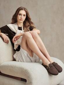 Solecia Women's Fashion Rivet Flat Bottom Closed Toe Mules, Commuting Versatile - Coffee Brown - View 6