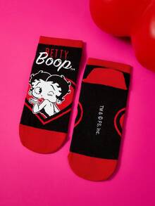 Betty Boop x SHEIN 5雙女款卡通角色圖案配色襪子，禮物創意，派對、節慶、情人節適用 - 混色 - 查看 7