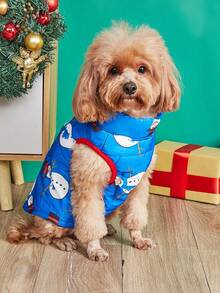 PETSIN Winter Warm Dog Christmas Waistcoat, Cartoon Santa Snowman Print Zip Front Quilted Pet Vest With Dual D‑Ring For Harness Leash - Multicolor - View 9
