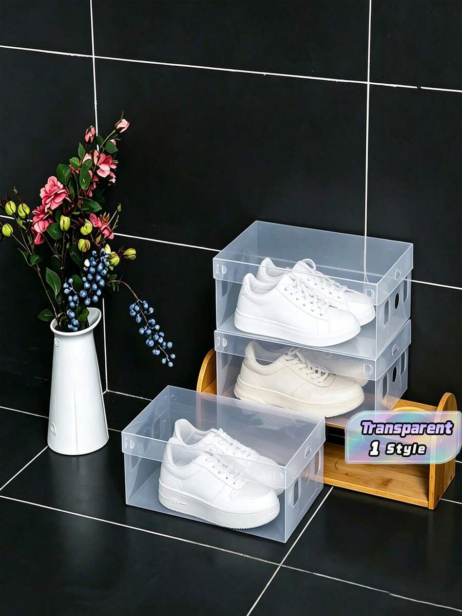 10 Pack Foldable Clear Plastic Shoe Boxes, Waterproof Dustproof Stackable Storage Organizer For Sneakers, High Heels, Clothes, Foldable Containers For Closet, Dorm, Bedroom & Small Apartment - View 1