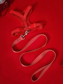 Betty Boop X PETSIN A Set Of Pet Harness And Leash Set With Fashionable Pattern, Polyester Material, Metal D-Ring Attachment, Adjustable Vest Harness Design, Hiking And Park Outings, For Puppies - Red - View 4