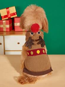 PETSIN Reindeer Hooded Dog Christmas Sweater Knit Pet Holiday Cosplay Costume - Brown - View 7