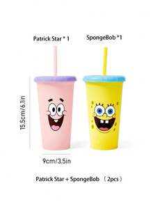 SpongeBob SquarePants | SHEIN 2個派對紀念杯 473ml 塑膠平底隨附杯 兒童生日派對用品 - 彩色 - 查看 4
