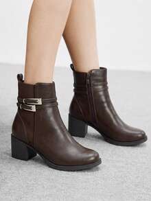CUCCOO BIZCHIC Women's Buckle Design Fashion Daily Wear Chunky Heel Ankle Boots Fall Shoes - Coffee Brown - View 1