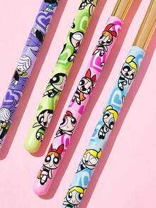 THE POWERPUFF GIRLS X SHEIN Colorful Cartoon Eye Makeup Brush Set Of 4, Includes Eyeshadow, Concealer & Detail Blending Brushes, Soft Bristles, Portable Cosmetic Kit For Daily Eye Makeup - Multicolor - View 6