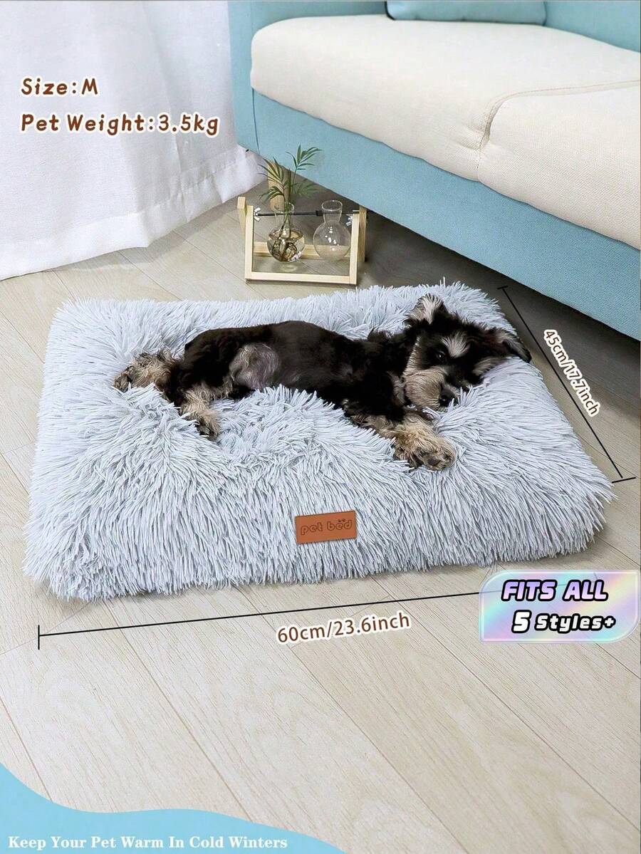 1PC Washable Plush Anti Slip Fluffy Comfy Pet Crate Bed For Dogs Cats Small Medium Large Jumbo Breeds Pet Supplies Dog Bed Cat Bed - Light Grey - View 1