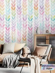 1 PC Removable Peelable Self Adhesive Matte Finish Leaf Pattern Wall Sticker For Living Room Bedroom Cabinet Wardrobe Stairs Door Easy Apply No Residue Durable Waterproof Modern Farmhouse Boho Aesthetic - multicolor - View 1