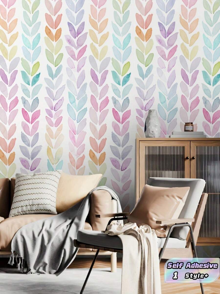 1 PC Removable Peelable Self Adhesive Matte Finish Leaf Pattern Wall Sticker For Living Room Bedroom Cabinet Wardrobe Stairs Door Easy Apply No Residue Durable Waterproof Modern Farmhouse Boho Aesthetic - multicolor - View 1