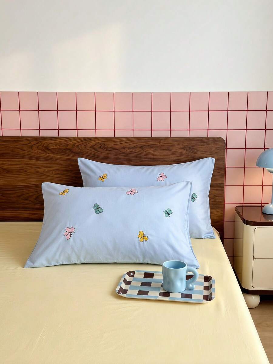 Joivida 2Pcs Polyester Embroidered Envelope‑Closure Pillowcases Smooth Breathable Polyester Bedding Pillow Protector Case With Envelope Closure (No Insert) - Blue - View 1