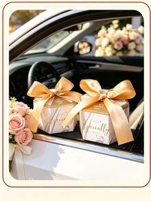 50Pcs Mini Marble Pattern Gift Boxes With Shiny Gold Bow Ribbon, Wedding Favor Thank You Candy Boxes, Small Party Treat Packaging Boxes For Bridal Shower Birthday Banquet - White - View 5