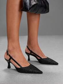 CUCCOO SZL Sandal Wanita Ujung Lancip Hitam dengan Tali Belakang Berenda dan Penutup Jari Kaki - Renda hitam - View 5