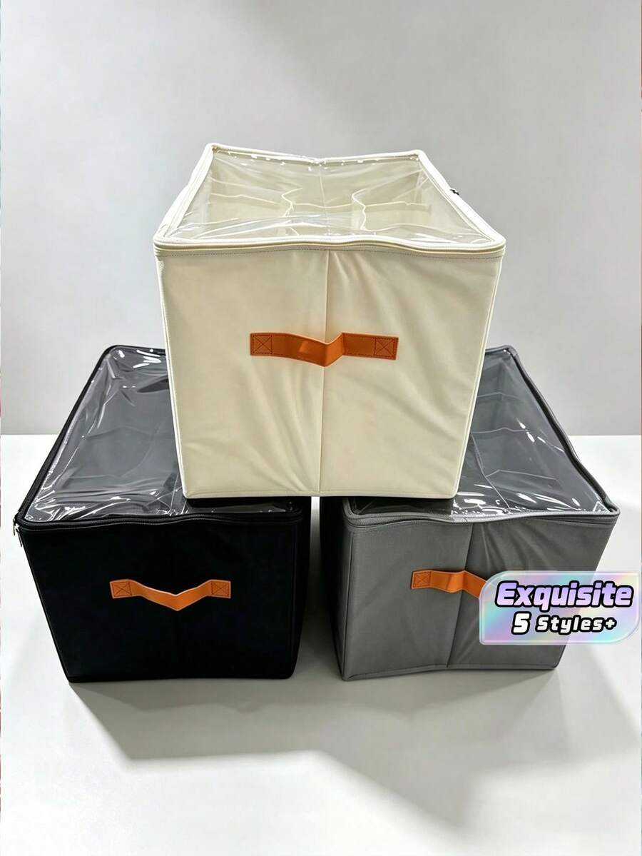 透明鞋收納盒,可折疊可堆疊附蓋鞋收納器,牛津布透明鞋收納箱,衣櫥用省空間防塵鞋架替代方案 - 白色 - 查看 1