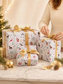 Christmas Reindeer Pattern Holiday Gift Wrapping Paper - D - View 2