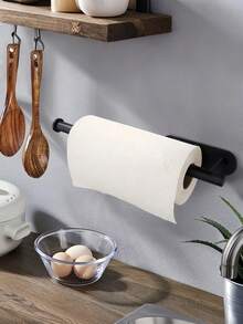 1PC Punch-Free Self-Adhesive Wall-Mounted Black Paper Tissue Rack, Easy To Install, Suitable For Kitchen, Bathroom, Under Cabinet, Sink, Balcony And More. Also For Cling Film/Foil Storage, A Multifunctional Tissue Storage Must-Have! - Multicolor - View 2