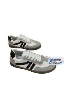 Pair Of Casual Women'S Sneakers With Flat Geometric Style And Circular Toe-Connector, Modern And Versatile - Grey - View 1