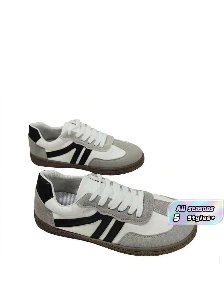 Pair Of Casual Women'S Sneakers With Flat Geometric Style And Circular Toe-Connector, Modern And Versatile - Grey - View 1