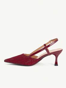 CUCCOO CHICEST Sandal Wanita Ujung Lancip Warna Nude dengan Tali Belakang dan Penutup Ujung Sepatu Musim Gugur - Renda merah - View 10