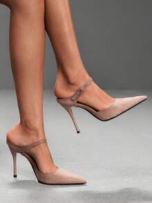 CUCCOO SZL Spring And Summer New Pointed Toe Backless High-Heeled Sandals Women's Thin Heels Sexy Commuter Closed Toe Sandals Fall Shoes - Suede pink - View 2
