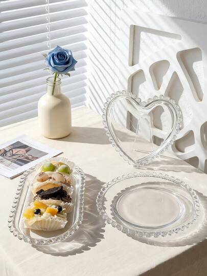 Haus Hana 1 Stück herzförmiger Dessertteller aus transparentem Glas mit Wellenkante - geeignet für Obst, Kuchen, Salate, Süßigkeiten & Vorspeisen - für den täglichen Küchengebrauch, Partys, Hochzeiten, Geburtstage, Nachmittagstee - ideales Geschenk für Frauen, Mütter, Einweihungsparty, Hochzeit & Weihnachten