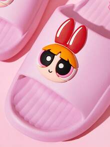 THE POWERPUFF GIRLS X SHEIN 時尚可愛卡通粉色一腳蹬拖鞋 防滑快乾浴室涼拖，輕量耐用 EVA 材質，居家室內使用 - 粉色 - 查看 4