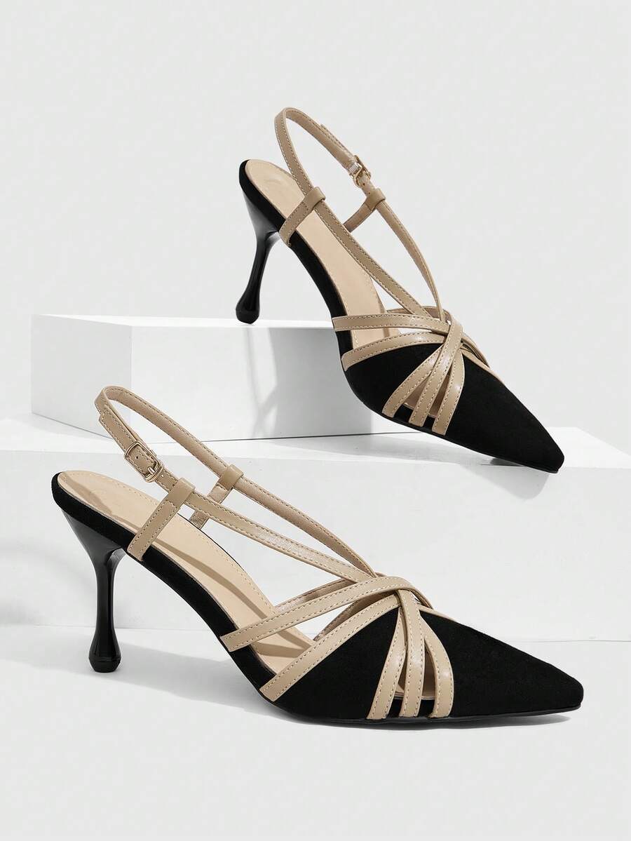 CUCCOO SZL Ladies' Fashionable And Elegant Back Lift With Pointed Head Stiletto Bag Head And Empty Women's Sandals - Apricot Black - View 1