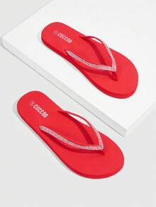 Grefit Women's Fashionable Slide Sandals Spring Shoes Spring Break Easter For Casual Beach Style For Christmas Beach Shoes - Red - View 3