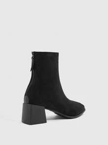Daringsoles Black Square-Heeled Stacked Boots For Women, Autumn And Winter New Suede Belt Buckle Ankle Boots Commuter Versatile Boots Fall Boots - Black - View 3