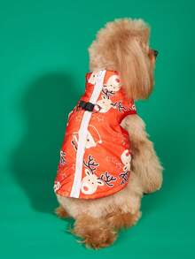 PETSIN Winter Warm Dog Christmas Waistcoat, Cartoon Santa Snowman Print Zip Front Quilted Pet Vest With Dual D‑Ring For Harness Leash - Multicolor - View 11