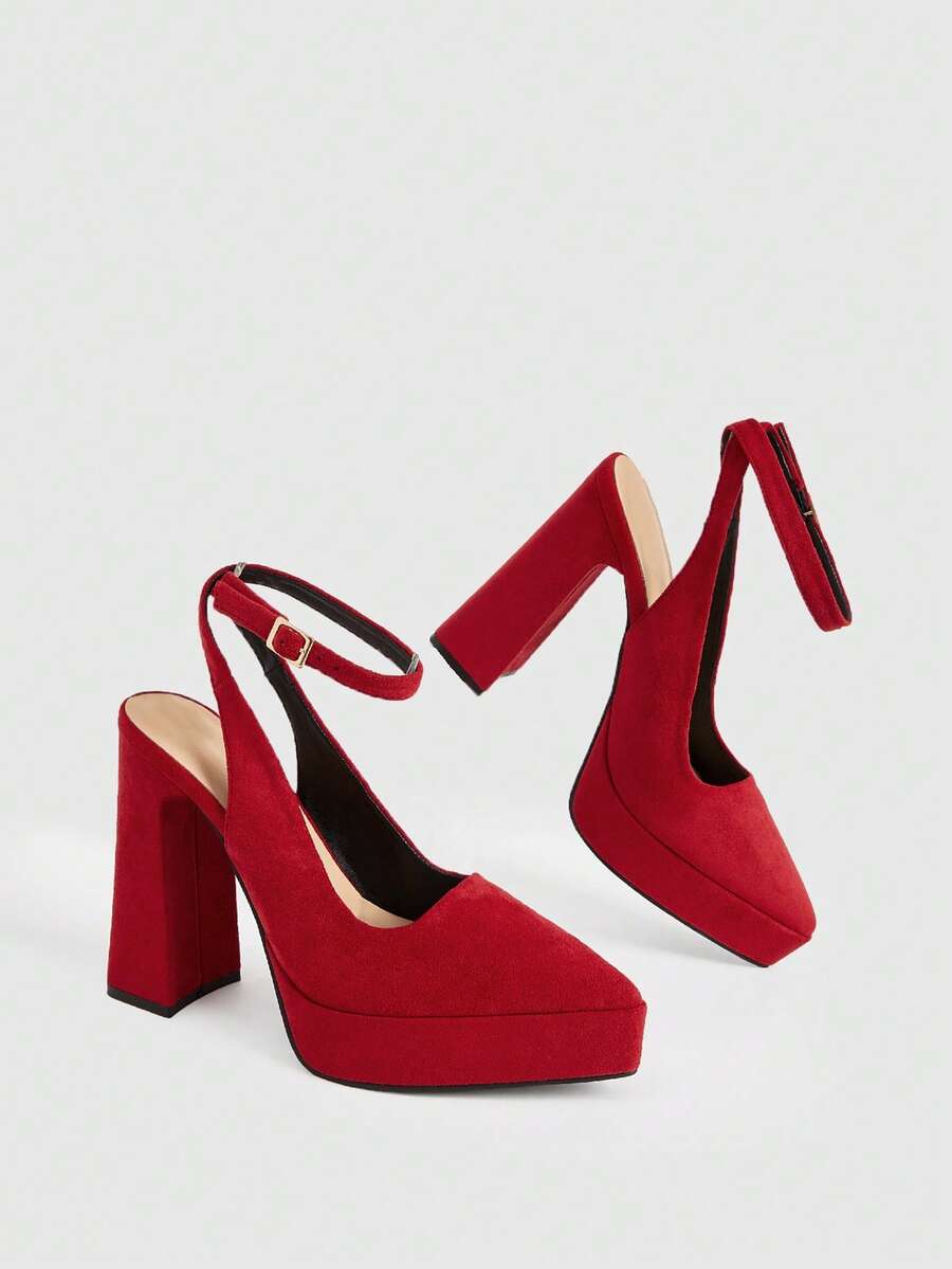 CUCCOO LuxiPop High-Heeled Thick-Soled Platform Fashionable And Simple Banquet Shoes - Red - View 1
