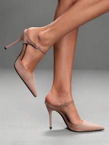 CUCCOO SZL Spring And Summer New Pointed Toe Backless High-Heeled Sandals Women's Thin Heels Sexy Commuter Closed Toe Sandals Fall Shoes - Suede pink - View 4
