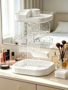 Multi-Color Optional Rotating Makeup Organizer, Multi-Layer Detachable Storage Rack With Jewelry Hanging Design Bathroom Vanity Desktop Cosmetic Holder - Multicolor - View 2