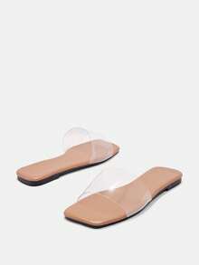 Glitzique Sandal Datar Transparan PVC Cokelat Gaya Liburan Musim Panas Wanita, Sandal Pantai yang Nyaman - Coklat - View 8