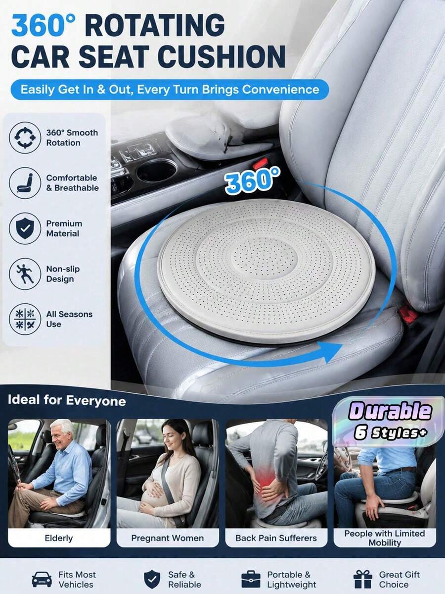 360° Rotatable Car Seat Cushion, Multi-Functional Mobile Seat Pad For Car Interior, All Seasons Universal For Elderly & Pregnant Women - multicolor - View 1