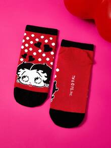 Betty Boop x SHEIN 5雙女款卡通角色圖案配色襪子，禮物創意，派對、節慶、情人節適用 - 混色 - 查看 8