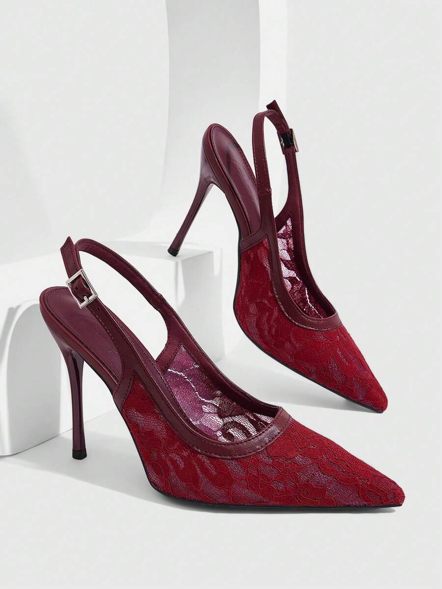CUCCOO SZL Ladies' Fashion Party Pointed High Heel Pumps Fall Shoes - Burgundy back - View 1