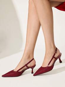CUCCOO CHICEST Sandal Wanita Ujung Lancip Warna Nude dengan Tali Belakang dan Penutup Ujung Sepatu Musim Gugur - Renda merah - View 5