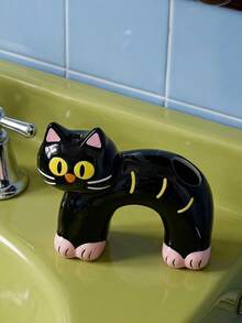 Joivida 1Pc Ceramic Toothbrush Holder, Black Cat Cartoon Toothbrush Holder, High Aesthetic Storage Rack For Bathroom, Ideal As Toothpaste And Washing Storage Base For Couples And Home Use - Multicolor - View 2
