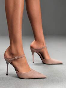 CUCCOO SZL Spring And Summer New Pointed Toe Backless High-Heeled Sandals Women's Thin Heels Sexy Commuter Closed Toe Sandals Fall Shoes - Suede pink - View 3