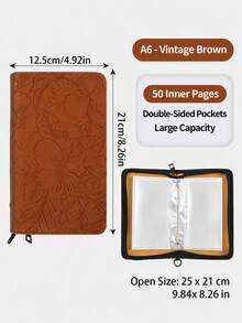Embossed PU Leather Zipper Storage Binder, Multi‑Purpose Paper Document Organizer, A6 Portable Collection Album For Paper Memorabilia - multicolor - View 15