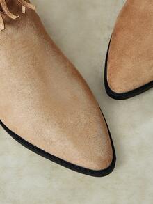 Styleloop Sepatu Wanita, Suede, Desain Berumbai Multi-Lapisan, Hak Tebal Lancip, Hak Rendah, Gaya Barat, Sepatu Bot Setinggi Cokelat untuk Pakaian Sehari-hari - Unta - View 7