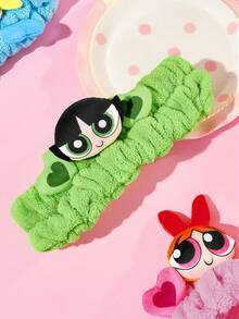 THE POWERPUFF GIRLS X SHEIN 1件裝毛絨彈性髮圈，居家與浴室裝飾 - Buttercup - 查看 2