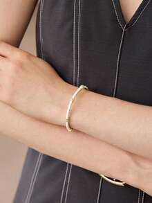 Pre Gold Simple Splicing White PU Leather Exquisite Bracelet - White 2 - View 8