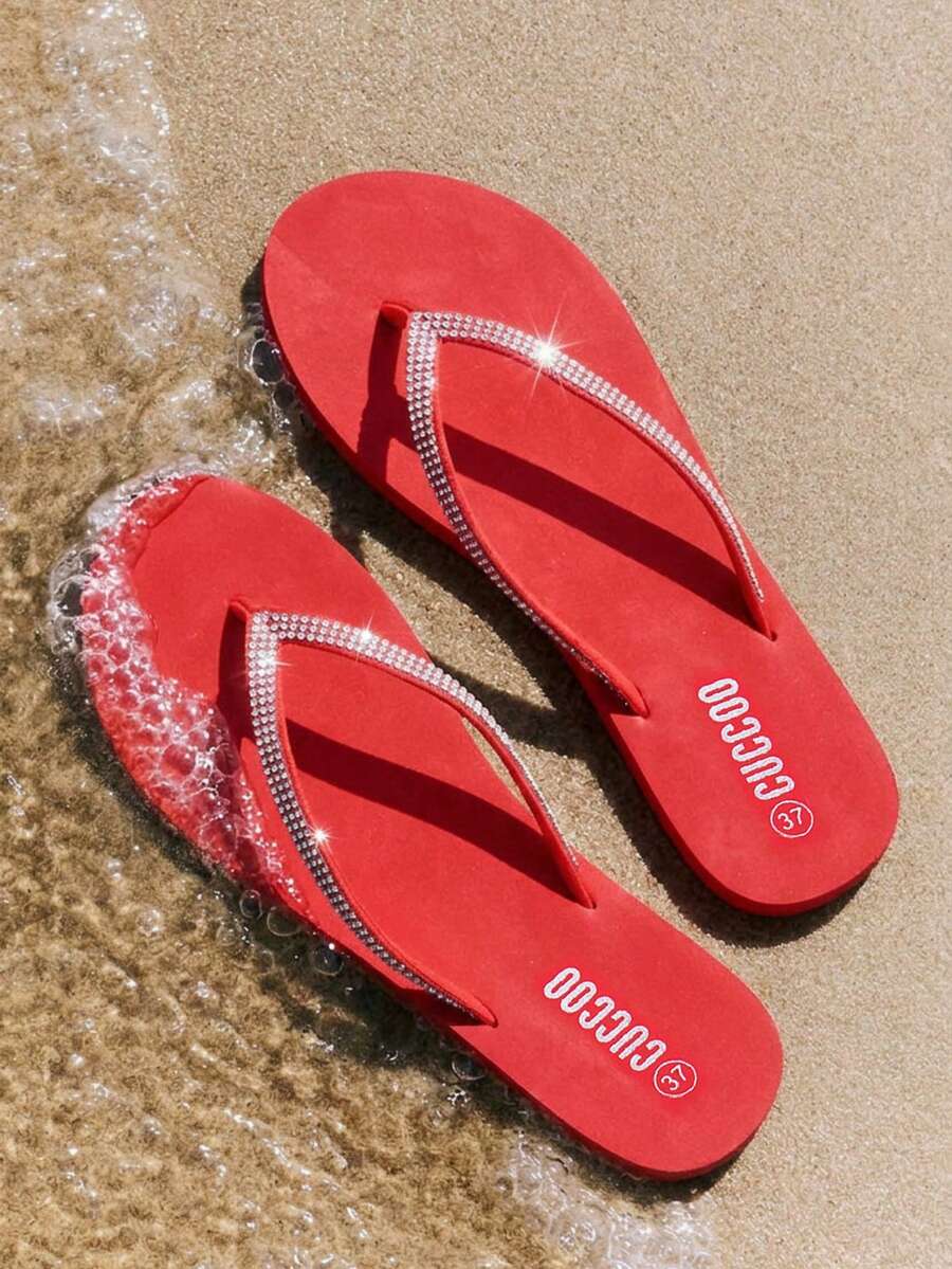 Grefit Women's Fashionable Slide Sandals Spring Shoes Spring Break Easter For Casual Beach Style For Christmas Beach Shoes - Red - View 1