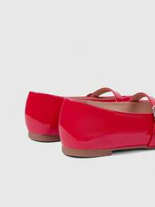 Sleekvia New Women's Popular Summer Fashion Simple And Elegant Solid Color, Slip-On Square Top Flat Bottom With Adjustable Buckle Red Glossy Single Fall Shoes - Red - View 3