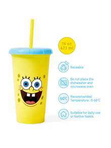 SpongeBob SquarePants | SHEIN 2個派對紀念杯 473ml 塑膠平底隨附杯 兒童生日派對用品 - 彩色 - 查看 3