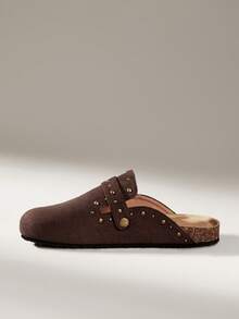 Solecia Women's Fashion Rivet Flat Bottom Closed Toe Mules, Commuting Versatile - Coffee Brown - View 10
