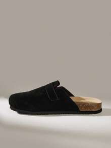 Solecia Women's Split Toe Buckle Suede-Look Clogs Elegant Black Casual & Daily Slides - jet black - View 9