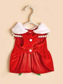 PETSIN Christmas Festive Pet Gown, Faux‑Fur Collar With Satin Bow For Small Dogs Cats - Red - View 10