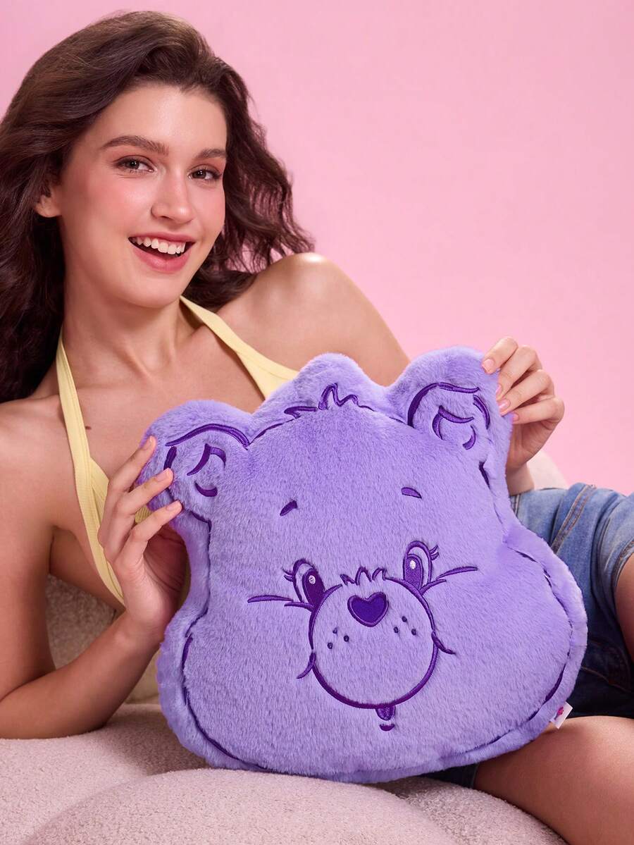SHEIN X Care Bears 1/3件可愛卡通造型裝飾抱枕,可用於沙發、汽車 - 紫色 - 查看 1